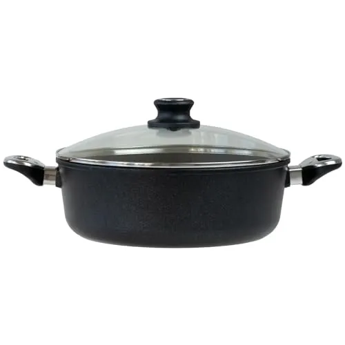 BAF Bratentopf mit Glasdeckel 28 cm Induktion & 4,6 L Volumen - Aluguss Schmortopf mit Antihaftbeschichtung und hohem Rand - für alle Herdarten - Made in Germany