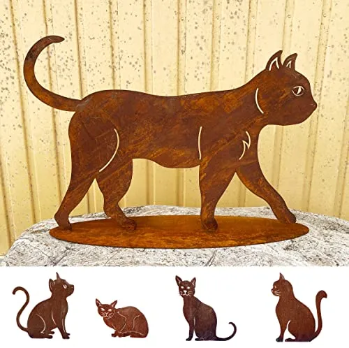 Gartenfigur Katze laufend 57x40cm auf Platte Edelrost Wetterfest Rost Metall Rostfigur Katzen Tier von Steinfigurenwelt