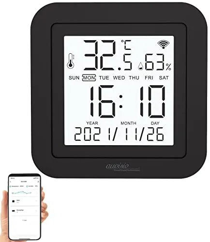 Luminea Home Control Tischuhren: Lernfähige IR-Fernbedienung, Temperatur/Luftfeuchte, Display und App (Alexa-Infrarot-Fernbedienung, Alexa-IR-Fernbedienung, Funk Wetterstation)