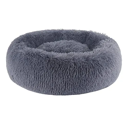 BVAGSS Hundebett Rund Katzenbett Flauschig Donut Kuscheliges Hundekissen Waschbar Ultra Weicher Plüsch Haustierbett für Kleine, Mittelgroße und Große Hunde, Katzen XH034 (Diameter:50 cm, Dark Grey)