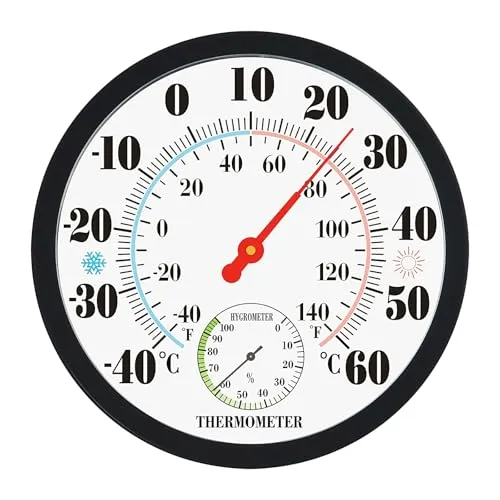 WIYETY Thermometer Innen Außen: 25CM Wandmontiertes Thermometer und Hygrometer, Hohe Messgenauigkeit Gewächshaus-Hygrometer für Häuser, Gewächshäuser, Gärten
