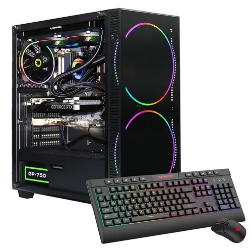 GAMEMAX Black Hole 7455 Gaming-PC - PC-Systeme mit AMD Ryzen 5 7500F, GeForce RTX 5070 und 32 GB DDR5 RAM für ultimative Gaming-Leistung, inklusive Wasserkühlung und Windows 11 vorinstalliert.