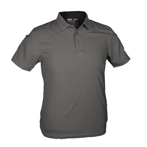 Mil-Tec Tactical Quick Dry Poloshirt Herren • Kurzarm Polo mit Klettfläche & Ärmeltaschen • Atmungsaktives, schnelltrocknendes Funktionsshirt • T-Shirt für Freizeit, Einsatz, Arbeit • Urban Grey, M