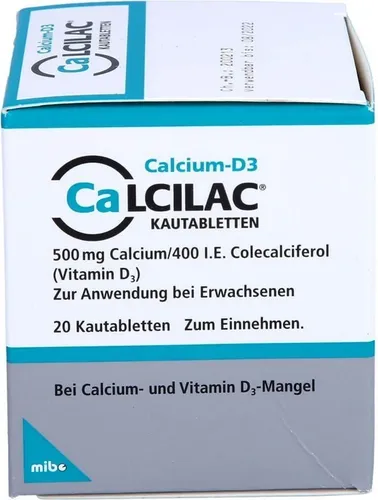 CALCILAC Kautabletten 500 mg/400 I.E. 20 St von MIBE Arzneimittel