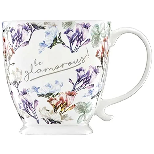 AMBITION Kaffeetasse groß Blumen 480 ml Garden Pfefferminz Porzellantasse mit Fuß Spülmaschine & Mikrowelle