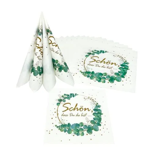 Oblique Unique® 20 Servietten Schön dass du da bist Deko für Hochzeit Geburtstag Kommunion Taufe Konfirmation Tischdeko