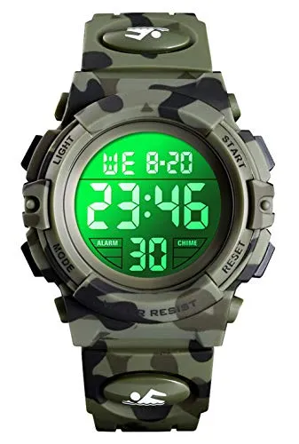 UEOTO Digitaluhr für Jungen, wasserdichte Sport Uhr Kinder Uhren mit Wecker/Stoppuhr/12-24H, Elektronische Kinderuhren LED Armbanduhr für Junior Teenager (Green)
