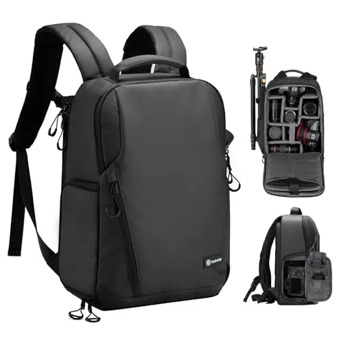 TARION Kamerarucksack Wasserdicht Fotorucksack SLR Kameratasche Kamera Rucksack mit 14 Zoll Laptopfach und Regenschutz für Spiegelreflexkameras-Schwarz