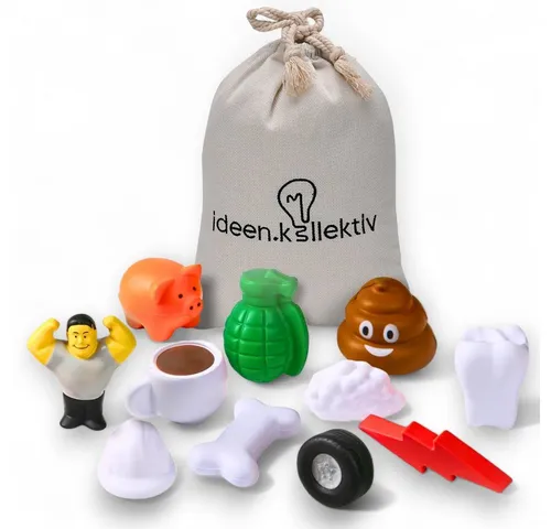 ideen.kollektiv Moderationsbälle-Set 11 Stück - Wahrnehmungsspiele für Teambuilding und kreatives Denken, 11 Designs für vielfältige Aktivitäten, inklusive praktischem Baumwollbeutel zur einfachen Aufbewahrung.