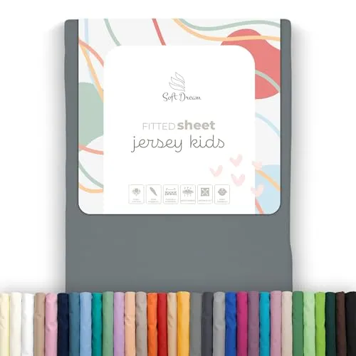 Soft Dream Spannbettlaken 90x200 cm Dunkelgrau - 100% gekämmte Baumwolle Jersey - Premium Qualität - Spannbetttuch für Kinderbett Juniorbett - OekoTex Zertifiziert - Made in EU - 90x200cm Dunkelgrau