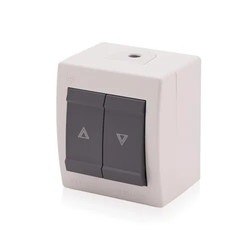 Intratec Rollladen Druckschalter Aufputz 2 Tasten für Heb Senk Motor IP44 für geschützten Außenbereich Grau RAL 7035, 1 Stück