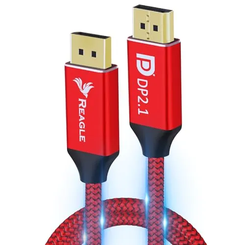 Reagle DisplayPort Kabel, DP 2.1, 8K@120Hz, 4K@320Hz 240Hz, FREESYNC GSYNC 80Gbps, Nylongeflecht HDR10+, für Gaming-Monitor, Grafikkarte, Video-Spiegelung, Erweiterter Modus (2M)
