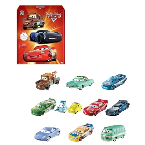 Mattel DisneyPixar Cars Florida International Speedway 10er-Pack Die-Cast-Fahrzeuge im Maßstab 1:55 für Renn- und Spielspaß, Geschenk für Kinder ab 3Jahren, HBW15