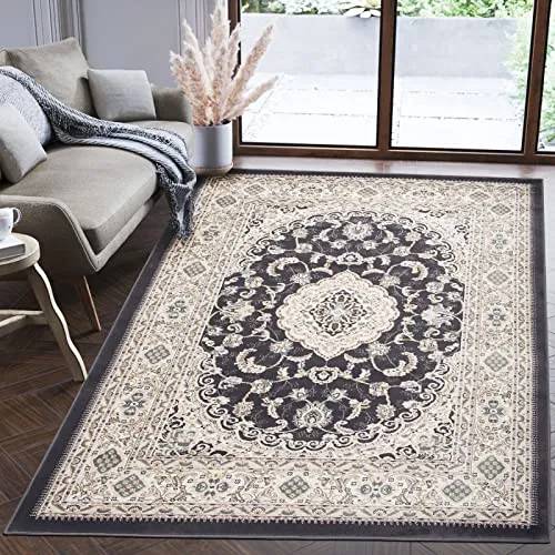 Mazovia Orientteppich Oriente Beige Schwarz - 80 x 150 cm, Pflegeleicht und Fußbodenheizung geeignet - Hochwertiger Orientteppich aus 100% Polypropylen, ideal für Wohnzimmer und mehr. Pflegeleicht, knittert nicht und bietet Komfort. Der Teppich ist langlebig und hält intensiver Nutzung stand.