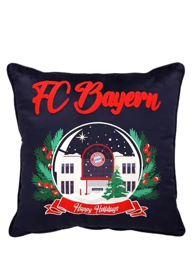 FC Bayern München Samtkissen Winter 40x40 cm - Stylisches Zierkissen in Navy mit gesticktem FC Bayern Schriftzug. Perfekt für Fans, die ihr Zuhause gemütlich gestalten wollen. Offizieller Fanartikel mit hochwertigem Polyester für langlebigen Genuss.