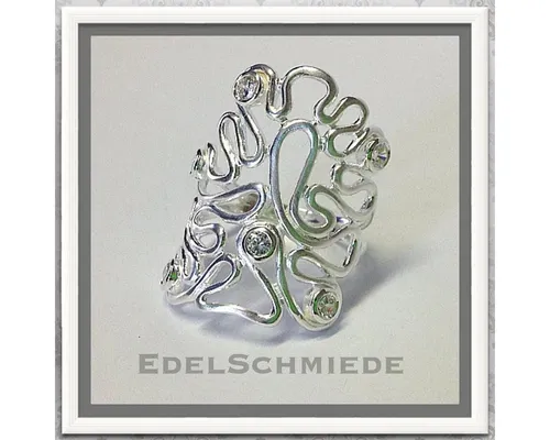 Edelschmiede925 Silberring moderner Silberring 925 mit Zirkonia - matt - #54