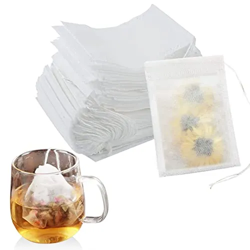 Newaner 200 Stück Teefilter Papier für Losen Tee, 7 X 9cm Teebeutel für Losen Tee mit Kordelzug, Vliesstoffe Tee Filter, Tea Bags für Duftender Tee, Gewürze,Vanille, Lavendel, Kaffee