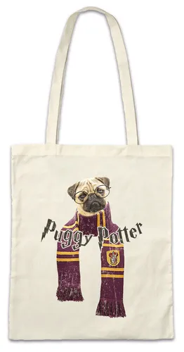 Puggy Potter Stofftasche Einkaufstasche Harry Fun Nerd Mops Möpse mit Brille