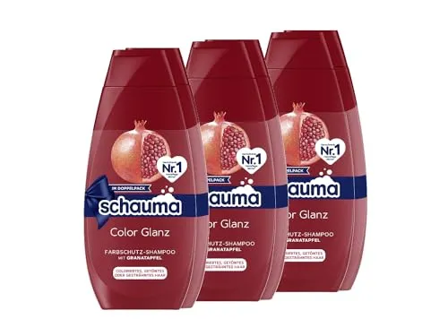Schauma Schwarzkopf Color Glanz Shampoo, 2er Pack (3x 2x400 ml) - Das Color Glanz Shampoo mit Granatapfel-Extrakt sorgt für langanhaltenden Glanz und schützt die Farbe. Ideal für coloriertes, gesträhntes oder getöntes Haar. Vegan und umweltfreundlich, mit recyceltem Material.