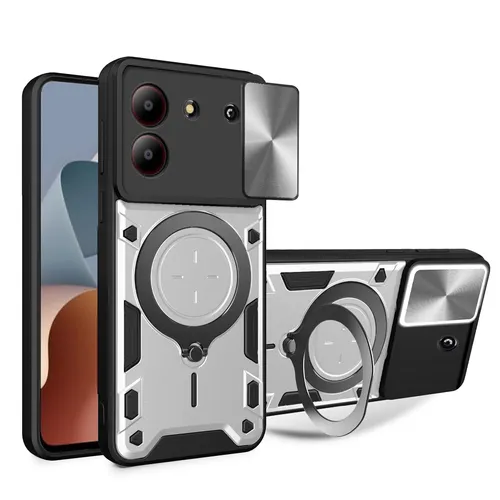 Outdoor Panzer Hülle für ZTE Blade A34 / A54, Kameraschutz Ringhalter Silber