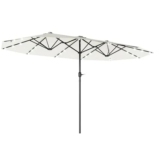 Outsunny Sonnenschirm mit LED-Beleuchtung - Sonnenschirm aus Metall und Polyester mit 36 integrierten LED-Leuchten, ideal für stimmungsvolles Licht auf Garten und Terrasse bei Dunkelheit.