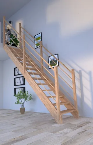 Starwood Raumspartreppe Mykonos - Elegante Holztreppe in Eiche - Massivholztreppe Mykonos in Eiche, ideal für individuelle Gestaltung. Einfache Selbstmontage, inklusive Anleitung und Video. Perfekt für Deckenhöhen bis 280 cm, platzsparend und stilvoll.