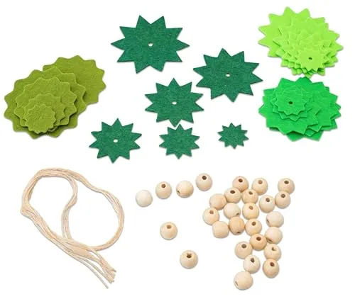 SUNYYSUE Bastelset Filz-Tannenbäumchen 4er-Set - Filzbasteln für Kinder: Kreatives Set mit 28 Holzkugeln und 24 Filzsterne für individuelle Weihnachtsbaum-Dekoration – ideal als Geschenk!