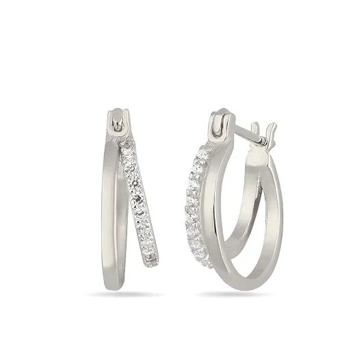 Einzelstück® Ohrenstecker Chakra Hoops I Mit Zirkonia Steinen I 925 Sterling Silber I Silber Ohrringe I Handgefertigtes Unikat I Antiallergen & nickelfrei (Silber)