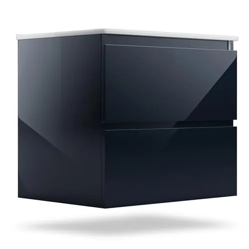 Waschtisch mit Unterschrank 60 cm Johnstone - Modernes Badmöbelset in Schwarz mit Keramik Waschbecken, ideal für jedes Badezimmer. Inklusive Bauanleitung für einfache Montage.