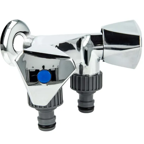 tecuro Doppel-Geräteventil mit 3 Abgängen - Bad- & Duscharmaturen: Hochglanzverchromtes Ventil mit integriertem Rückflussverhinderer, ideal für Wasch- und Spülmaschinenanschlüsse.