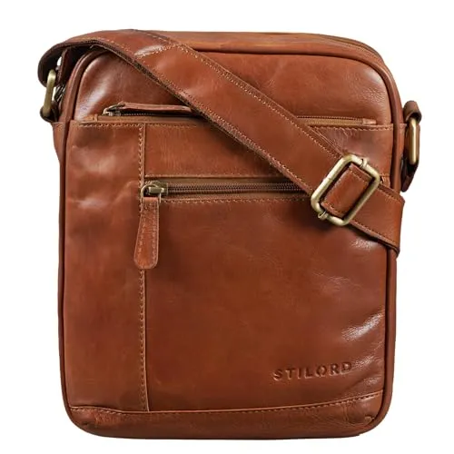STILORD 'Diego' Vintage Herrentasche aus Leder - Herren-Schultertasche aus echtem Rindsleder, ideal für 9.7 Zoll iPads und DIN A5 Dokumente. Mit 6 Fächern und verstellbarem Schultergurt für vielseitigen Tragekomfort.