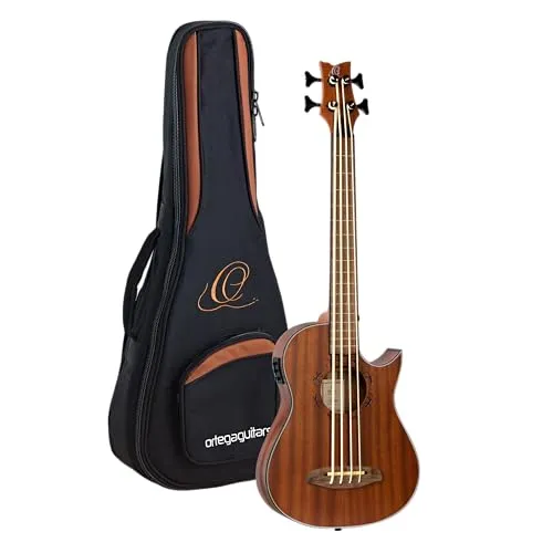 Ortega Guitars Bass Ukulele Elektro-Akustisch – Lizard Series - Ukulele – Long Scale ohne Bundstäbchen, mit aktivem Preamp und Stimmgerät für einfache Handhabung, inklusive gepolstertem Gig Bag für den sicheren Transport.
