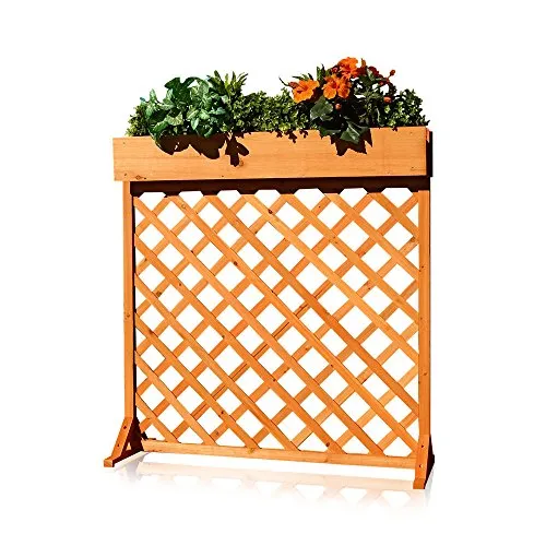 Melko Rankgitter Rankhilfe mit Blumenständer Blumenkübel Blumenkasten Pflanzkorb aus Holz, 100 x 35 x 104 cm, Braun