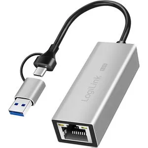 LogiLink USB-Adapter UA0422, silber, RJ45 Buchse auf USB-C/A Stecker, USB 3.0