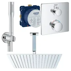 Grohe und Jowi Duschsystem Unterputz Grohtherm Thermostat mit Edelstahl-Kopfbrause