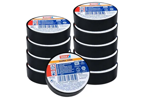 tesa Isolierband Isolierband, tesaflex 53988, Schwarz, 15mm, 10m, 10 Stück
