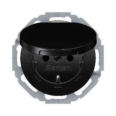 Berker 47442045 - SCHUKO Steckdose mit Klappdeckel, schwarz glänzend, erhöhten Berührungsschutz und flexible Montageoptionen