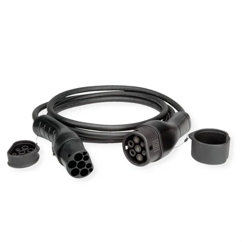 E-Auto Ladekabel Typ2, 3-phasig, 480VAC, 32 A, 22 kW, 7,5 m - Wallboxen - Wasserbeständiges Ladekabel von ROLINE, ideal für schnelles Laden mit 32 A und 22 kW, inklusive Transporttasche.