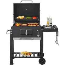 casa.pro Grillwagen Arnad Holzkohlegrill - Robuster Holzkohlegrill mit Deckel, präzisem Deckelthermometer und großzügiger Grillfläche für perfekte BBQs im Garten.