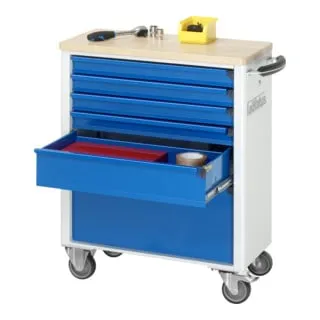Rau Werkzeugwagen mit 6 Schubladen - Buche 700x350x860mm - Werkstattwagen unbestückt mit robuster Buche-Massiv-Arbeitsplatte, 6 Schubladen und einer Gesamtbelastbarkeit von bis zu 450 kg. Ideal für professionelle Werkstätten und Heimwerker.