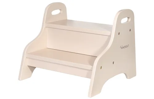 Kindsgut Holztritt - Tritt-Hocker mit 2 Stufen für Kinder, Hellgrau - Trittschemel für Baby- & Kleinkinderzimmer, aus hochwertigem Holz, ideal für sicheres Erreichen von Waschbecken mit einer maximalen Belastung von 50 kg.