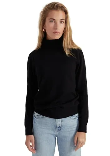 Style & Republic Damen Rollkragenpullover aus 100% Kaschmir, Slim-Fit-Passform, stilvoller Premium-Cashmere-Strickpullover für Herbst und Winter, schwarz XS