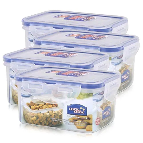 Lock&Lock HPL807 Vorratsdose 470ml - Luft- und wasserdicht (4er Pack) - Die Lock&Lock Vorratsdosen halten Lebensmittel durch die innovative Silikon-Dichtung länger frisch. Ideal für Küche, Haushalt oder Garage – vielseitig einsetzbar und mikrowellenfest. Maße: 135x102x68mm.