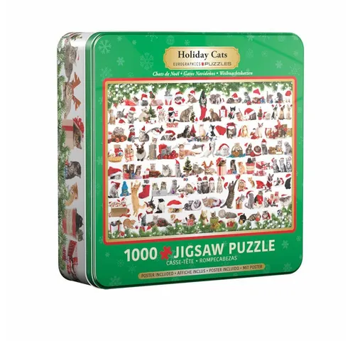 EUROGRAPHICS Puzzle Holiday Cats in Blechdose, 1000 Puzzleteile