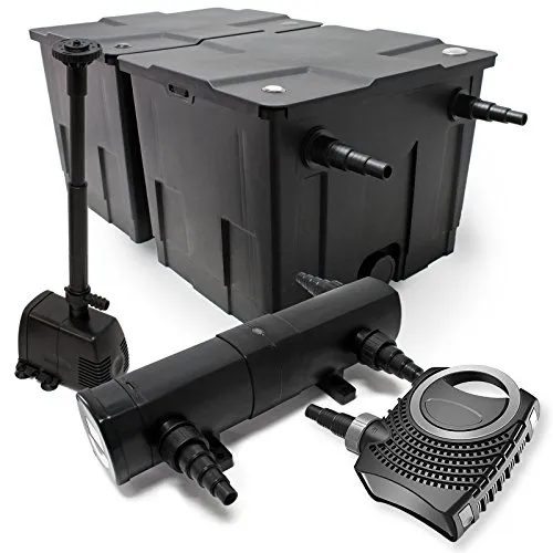Wiltec Komplettset: CBF-350B Teichfilter bis 60000 L Teichfilteranlage Durchlauffilter, NEO10000 Teichpumpe 10000l/h 80W, CUV-236 Teichklärer UVC Klärer mit 36W, HJ-943 Springbrunnenpumpe 800l/h 16W