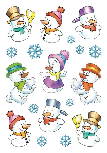 HERMA 3216 Aufkleber Schneemann klein - 27 Stück Weihnachtssticker mit Schneeflocken Motiv, ideal für kreative Weihnachtsdeko und Geschenke