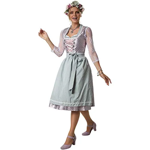 dressforfun Midi-Dirndl 900582 - Tailliert und elegant - Freizeitkleider für Damen, tailliert geschnittenes Midi-Dirndl in edler Optik mit feiner Schnürung und Rüschen-Ausschnitt für einen stilvollen Auftritt.
