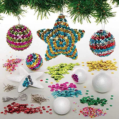 Baker Ross AX383 Pailleten-Weihnachtskugel-Set, 10 Stück