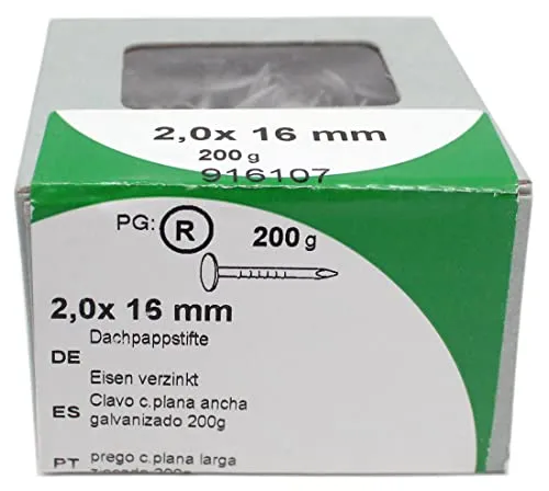 HSI Dachpappstifte, Eisen, verzinkt, 2,0x 16 mm, 200g