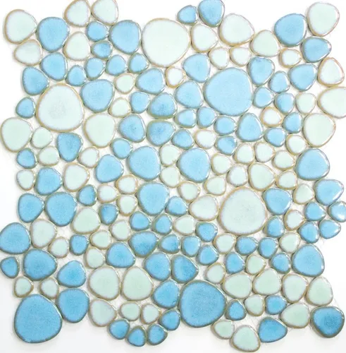 Mosaik Fliese Keramik Kiesel hellblau hellgrün glänzend Wand WB12-0401|1 Matte